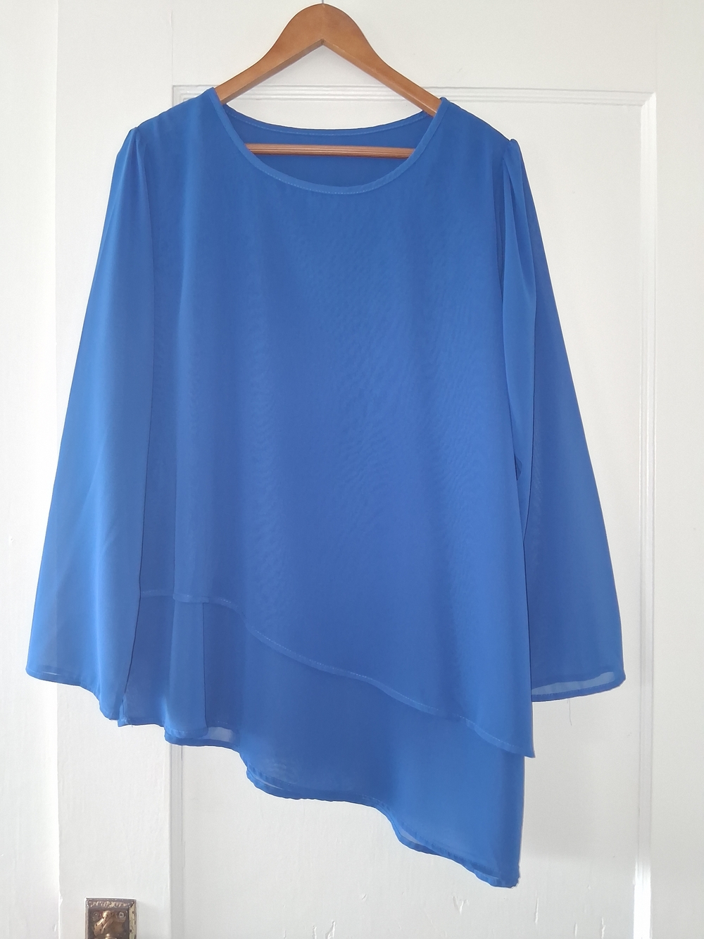 Blue Blouse XXL Layered Asymmetrical Hem Long Sleeve 100% Polyester